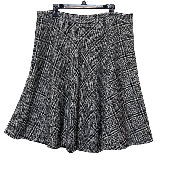 Brooks Brothers Womens 346 Skirt Black White Wool Tweed Plaid 16 Academia Preppy - Picture 1 of 11